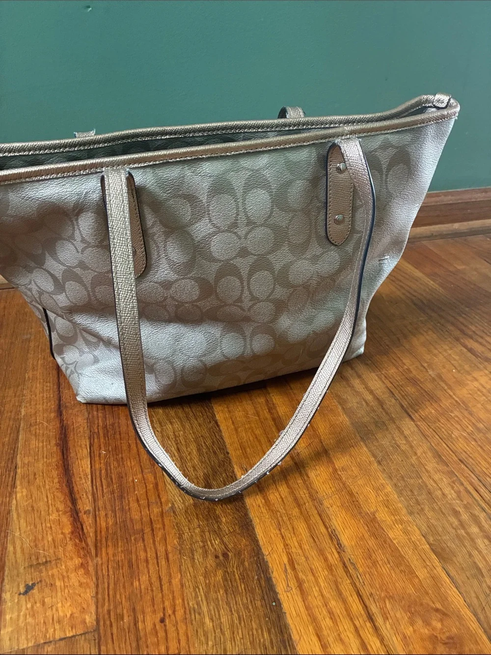 Coach Gold Copper Signature Tote with Matching Wallets